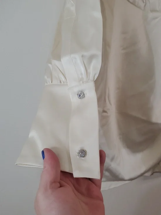 NWT Avra Agata Satin Faux Wrap Mini Dress Size XS Off White Feminine Wedding - Picture 3 of 16